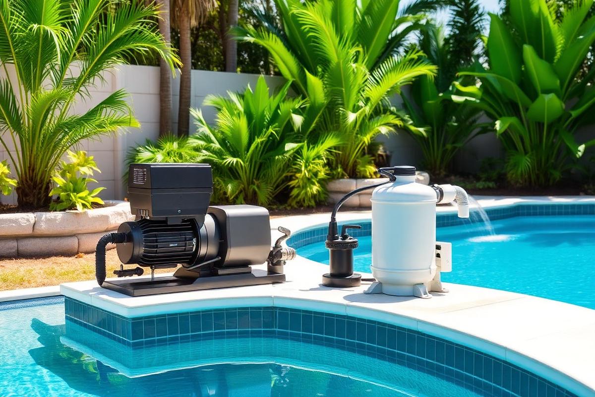 Pool equipment pad with pump and filter